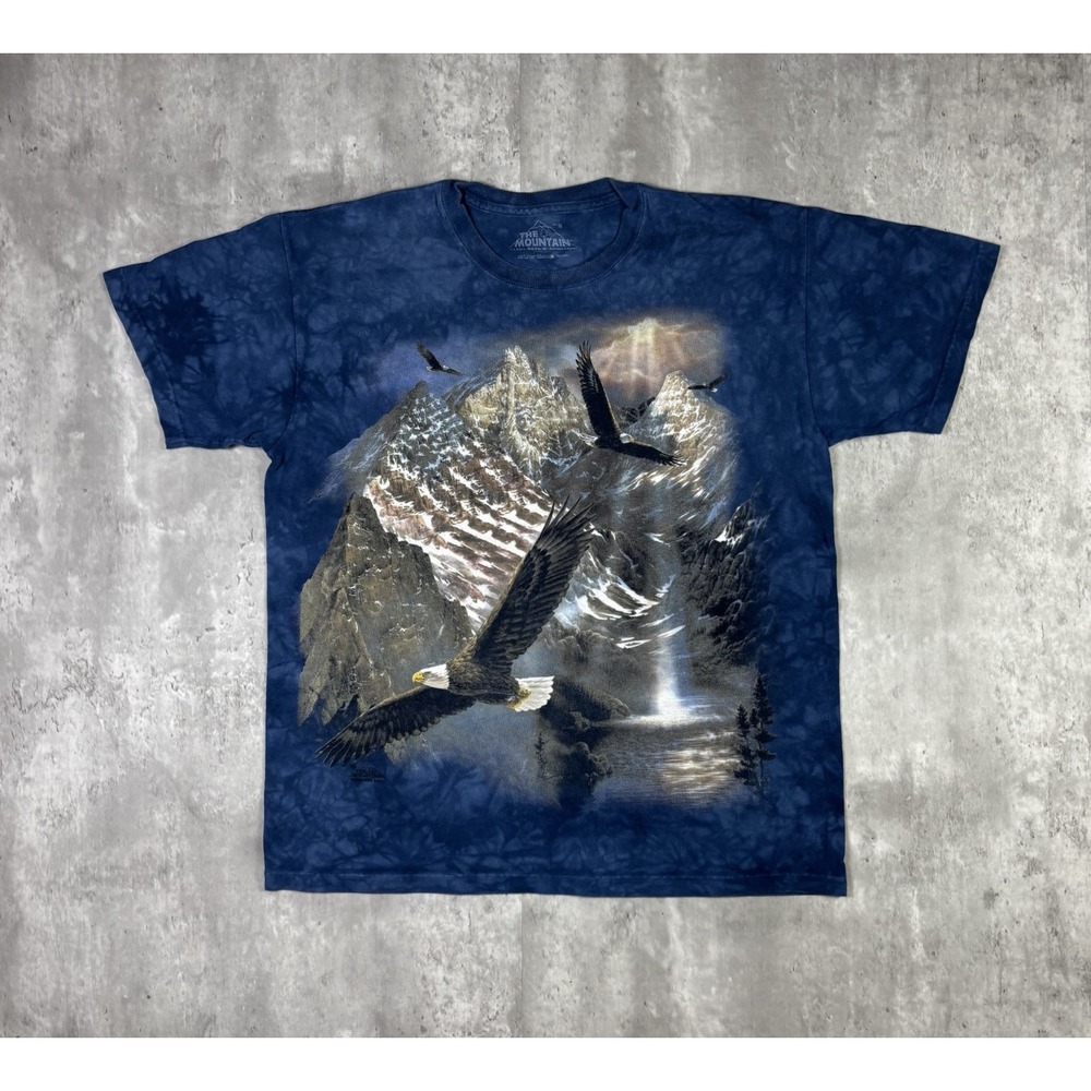 The Mountain Shirt Adult Medium Blue Tie Dye Bald Eagle Patriotic USA Mens